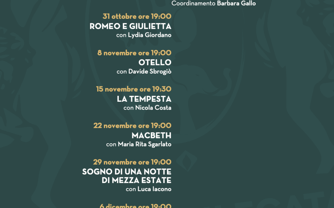 Nuovo appuntamento con il Caffè Letterario. Il nuovo ciclo si intitola “Aspettando Shakespeare”