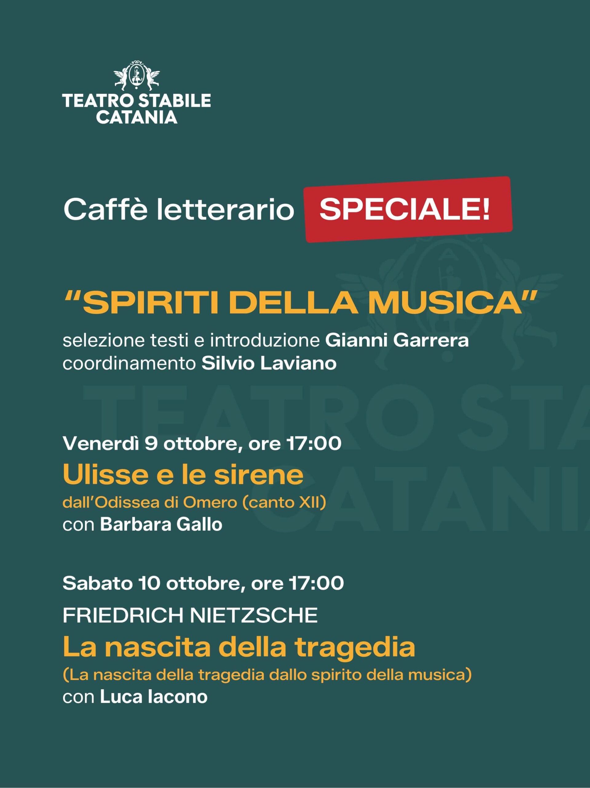Caffè Letterario speciale: “Spiriti della musica” al Ridotto della Sala Verga